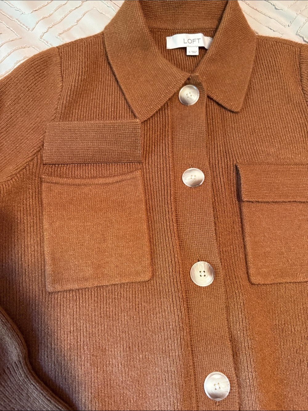 LOFT Chest-Pocket Knit Jacket in Cocoa Brown - Picture 4 of 6